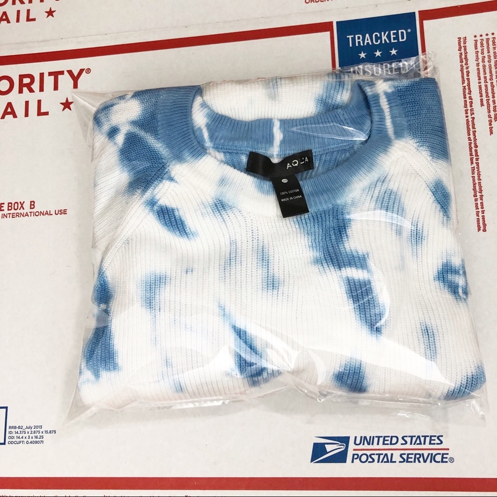 Aqua Cloud Tie Dye Long Sleeve Ribbed Crewneck Sweater - Picture 8 of 8